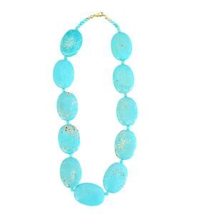 Handcrafted Veined Oval Turquoise Colored w/Goldtone Clasp Statement Necklace